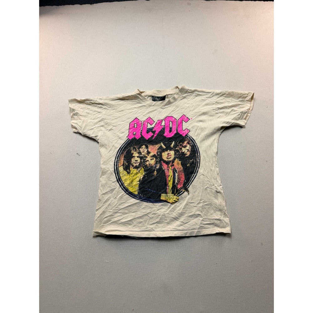 Cotton On AC/DC T-Shirt Kids Size 9-10 Off-White Excellent Highway to Hell Tour